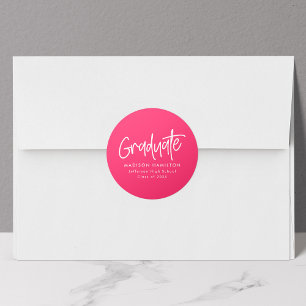 Hot Pink   Preppy Script Graduation Classic Round Sticker