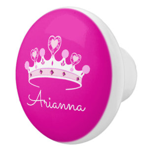 Hot Pink Princess Crown Custom Personalized Ceramic Knob