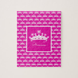 Hot Pink Princess Crown Personalized Custom Colour Jigsaw Puzzle