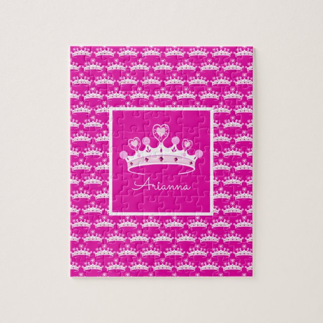 Hot Pink Princess Crown Personalized Custom Colour Jigsaw Puzzle (Vertical)