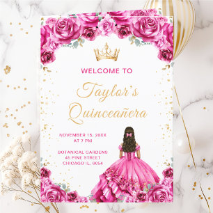 Hot Pink Princess Floral Quinceañera Program