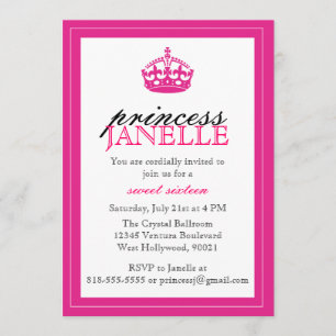 Hot Pink Princess - Sweet 16 Invitation