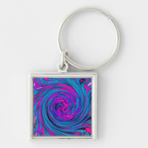 Hot Pink, Purple and Blue Abstract Retro Twirl Keychain