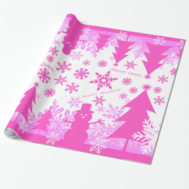 Hot Pink Purple Christmas Winter Wrapping Paper (Unrolled)
