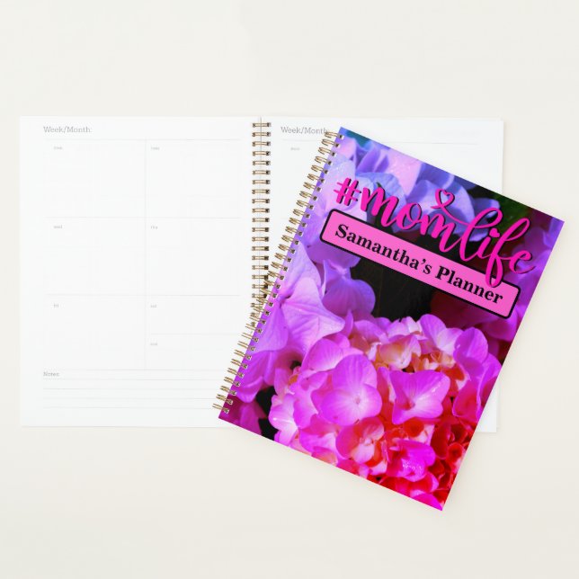 Hot pink purple floral hydrangeas planner (Display)