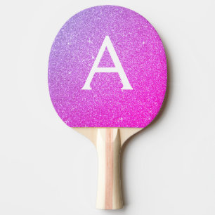 Hot Pink - Purple Glitter and Sparkle Monogram Ping Pong Paddle