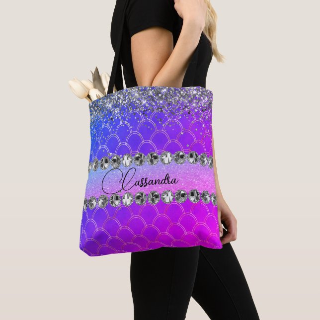 Hot Pink Purple Glittery Diamond Bling   Tote Bag (Close Up)