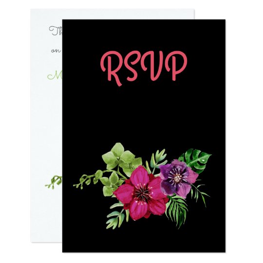 Hot Pink Purple Green Floral RSVP Card