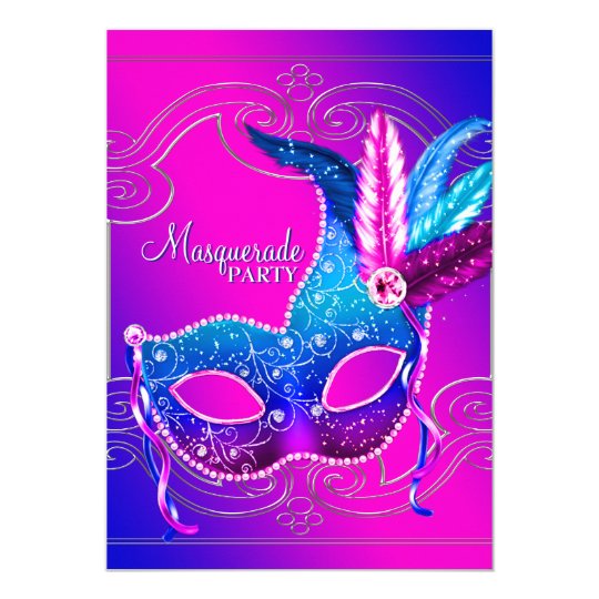 Hot Pink Purple Masquerade Party Card