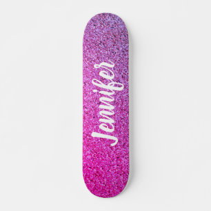 Hot Pink Purple Ombre Faux Glitter Personalized Skateboard