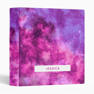 Hot Pink Purple Space Stars Galaxy Custom Name Binder