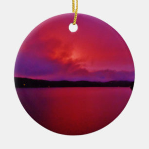 Hot Pink Purple sunset on Lake Arrowhead Ceramic Ornament
