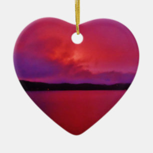Hot Pink Purple sunset on Lake Arrowhead Ceramic Ornament