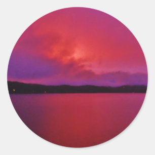Hot Pink Purple sunset on Lake Arrowhead Classic Round Sticker