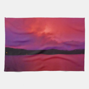 Hot Pink Purple sunset on Lake Arrowhead Kitchen Towel