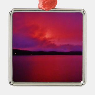 Hot Pink Purple sunset on Lake Arrowhead Metal Ornament