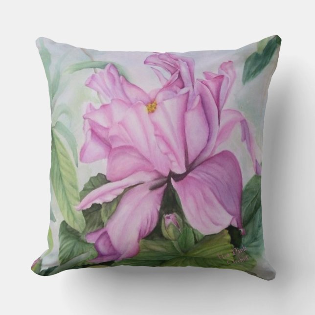 HOT PINK PURPLE TROPICAL ORCHID FLOWER PATIO OUTDOOR PILLOW (Front)