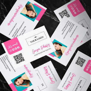 Hot Pink QR Code Photo Logo Social Media Business Card