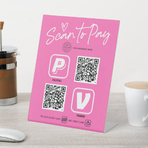 Hot pink QR code scan to pay Modern script Trendy Pedestal Sign