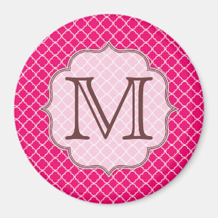 Hot Pink Quarterfoil Latti Monogram Initial Magnet