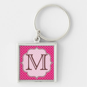 Hot Pink Quarterfoil Latti Monogram Key Chain