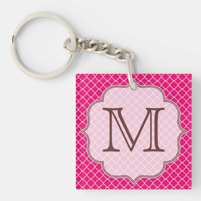 Hot Pink Quarterfoil Latti Monogram Key Chain (Front)