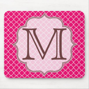 Hot Pink Quarterfoil Latti Monogram Mouse Pad