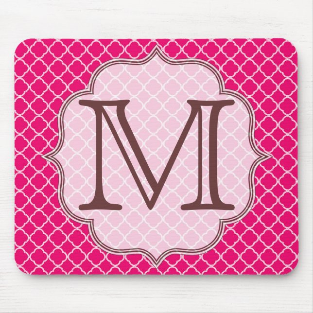 Hot Pink Quarterfoil Latti Monogram Mouse Pad (Front)