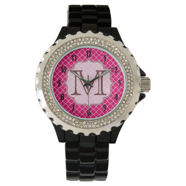 Hot Pink Quarterfoil Latti Monogram Wrist Watch (Front)