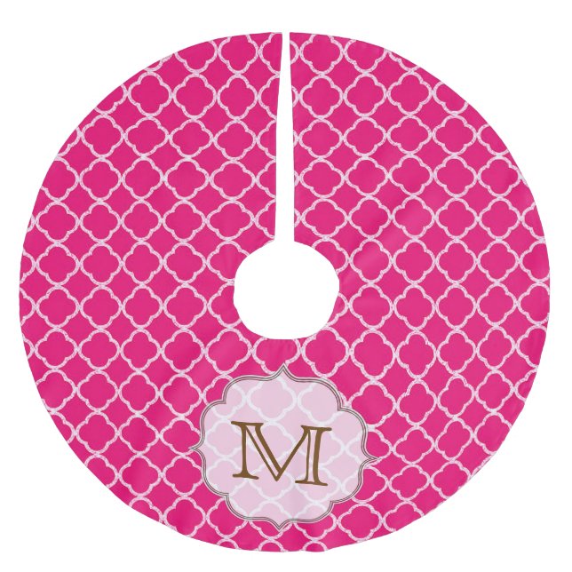 Hot Pink Quarterfoil Monogram Initial Tree Skirt (Front)