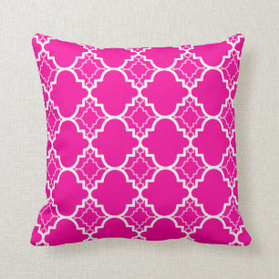 Hot Pink Quatrefoil Geometric Pattern Throw Pillow