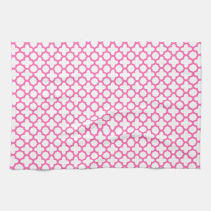 Hot Pink Quatrefoil Pattern Kitchen Towel