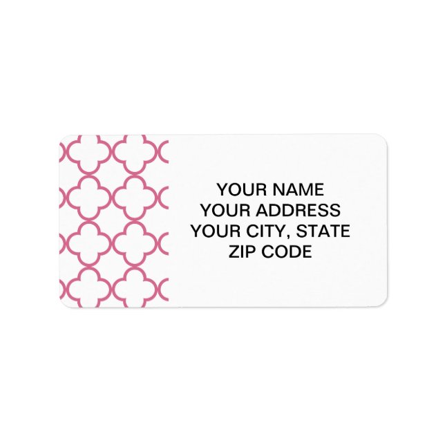 Hot Pink Quatrefoil Pattern Label (Front)