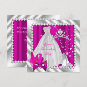 Hot Pink Quinceanera 15th Masquerade Party Invitation