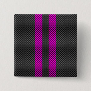 Hot Pink Racing Stripes in Carbon Fibre Style 2 Inch Square Button