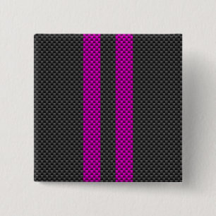 Hot Pink Racing Stripes in Carbon Fibre Style 2 Inch Square Button