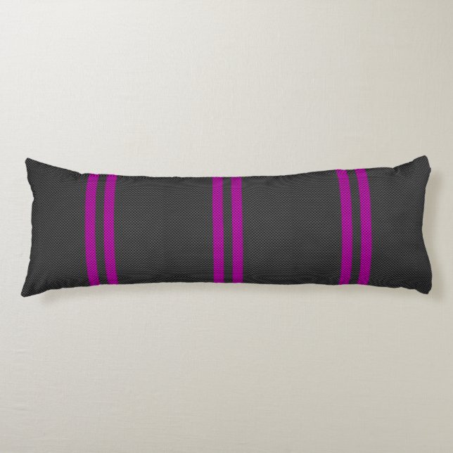 Hot Pink Racing Stripes in Carbon Fibre Style Body Pillow (Front)