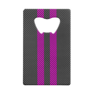 Hot Pink Racing Stripes in Carbon Fibre Style Credit Card Bottle Opener