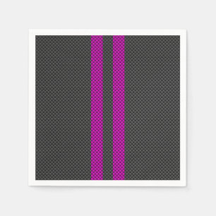 Hot Pink Racing Stripes in Carbon Fibre Style Napkin