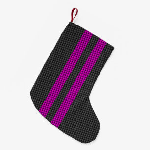 Hot Pink Racing Stripes in Carbon Fibre Style Small Christmas Stocking