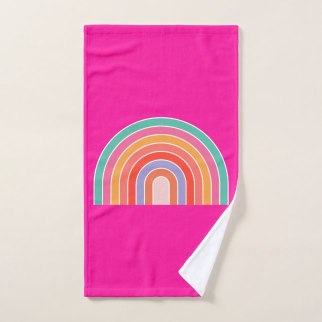 Hot Pink Rainbow Preppy Colourful Happy Rainbow Bath Towel Set (Hand Towel)