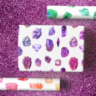 Hot Pink & Rainbow Vintage Crystals and Gems Wrapping Paper Sheet