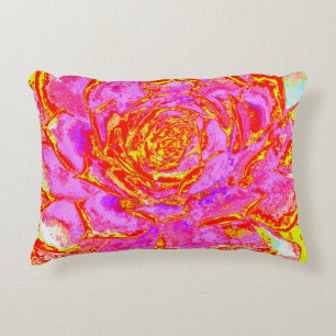 Hot Pink, Red and Yellow Succulent Sedum Rosette Accent Pillow