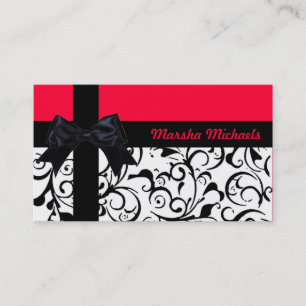Hot pink red black damask custom business cards
