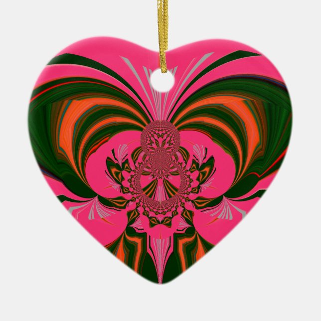 Hot Pink Red Golden Green Ceramic Ornament (Front)