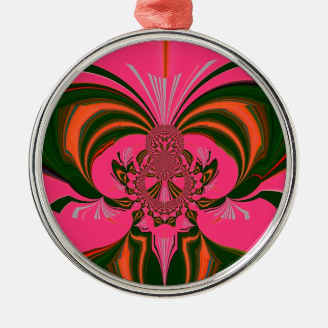Hot Pink Red Golden Green Metal Ornament (Front)