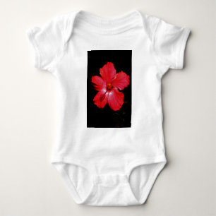 Hot Pink Red Hibiscus flower on Black Baby Bodysuit