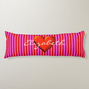 Hot Pink Red Stripe Red Metallic Heart Monogram Body Pillow