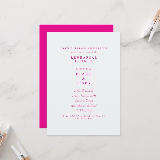  Hot Pink Rehearsal Dinner Invitation (Front/Back In Situ)