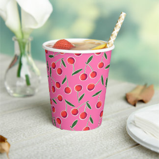 Hot Pink Retro Berry Cherry Birthday Party Paper Cups